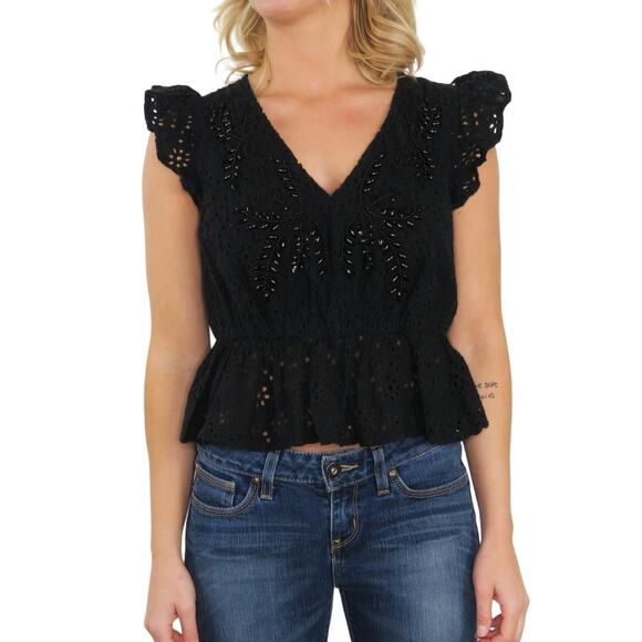 Express Black Beaded Eyelet Top Small Y2k Going Out Top Cute - Picture 2 of 9
